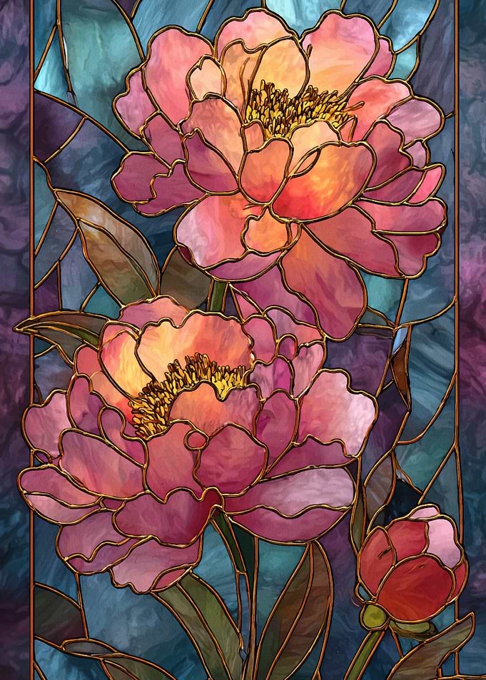 Floral Stained Glass Peony Art