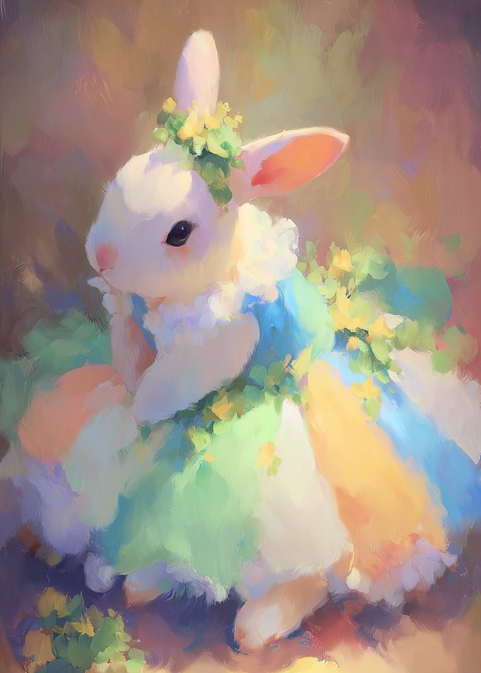 Elegant Bunny in Floral Dress Painting