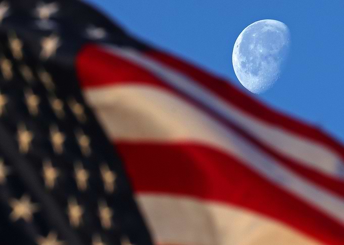 American Flag and Moon