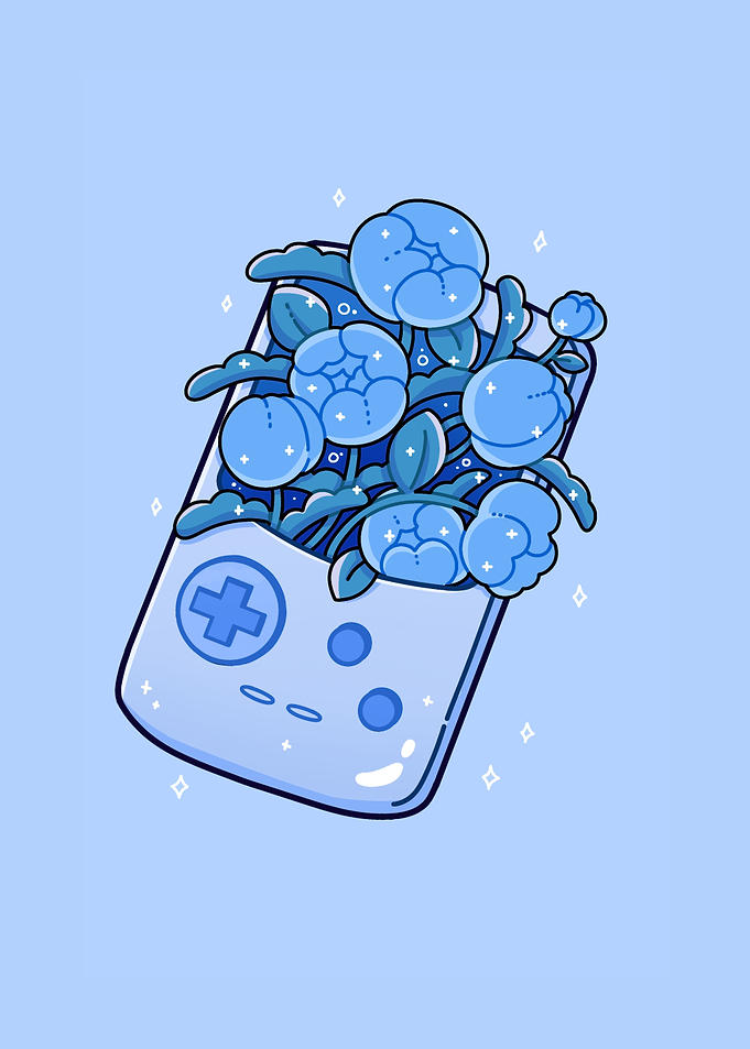Game console with blue flower bouquet