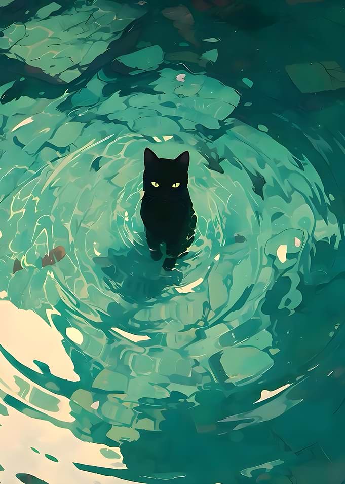 Black Cat in Water