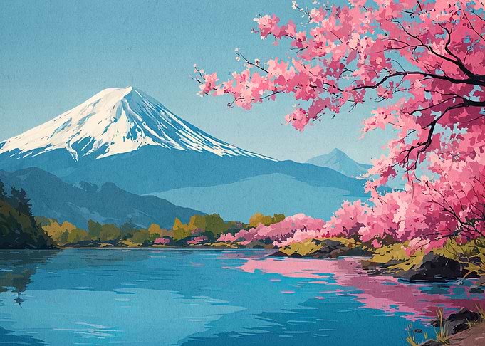 Mount Fuji and Cherry Blossoms