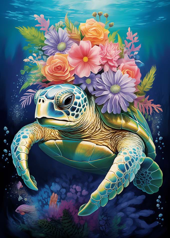 Floral Turtle Underwater