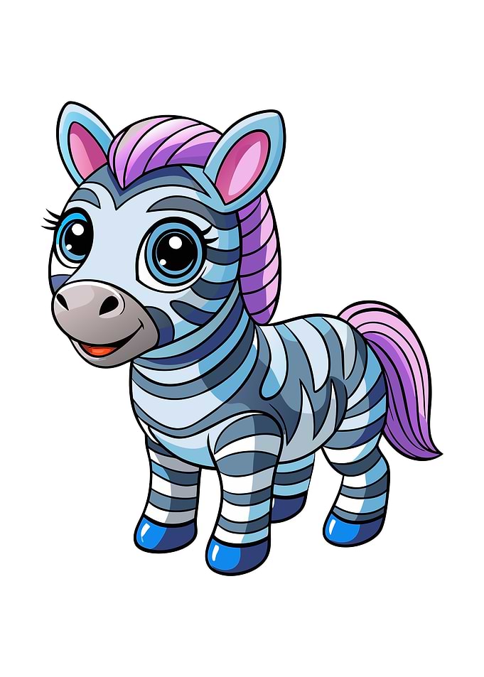 Cartoon Zebra with Blue and Purple
