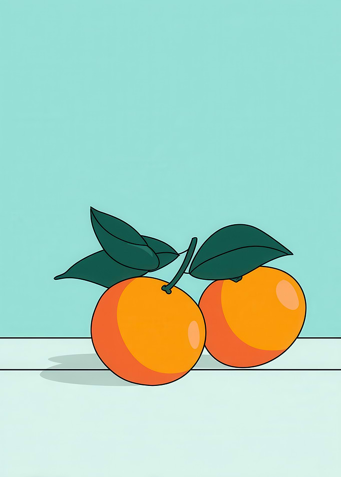 Two Oranges with Leaves Illustration