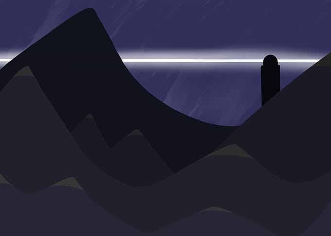 Nighttime Mountain Landscape with Tower