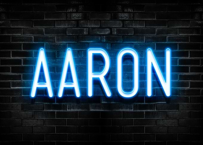 Aaron Neon Sign on Brick Wall