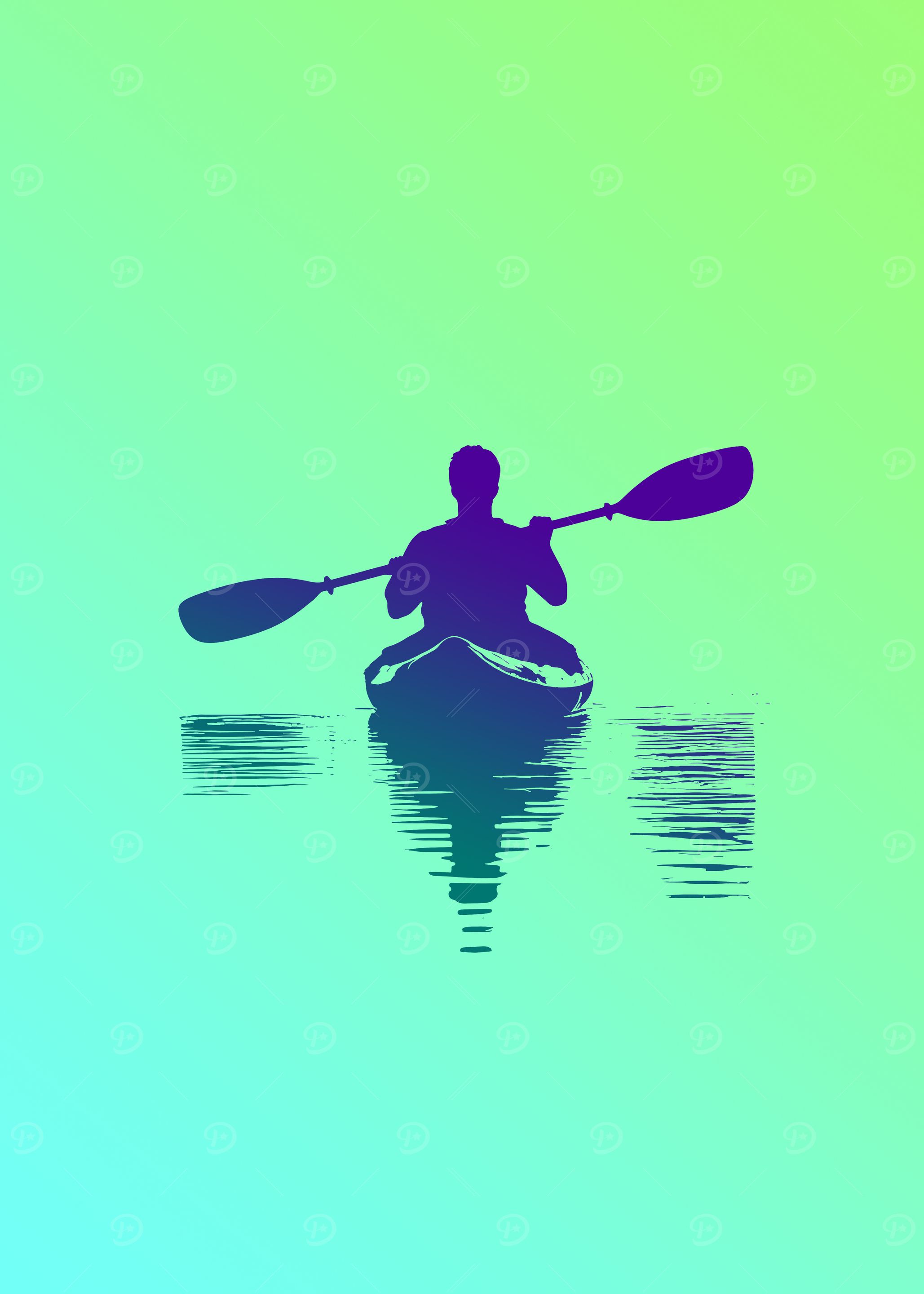 Minimalistic Kayaker Silhouette on Water