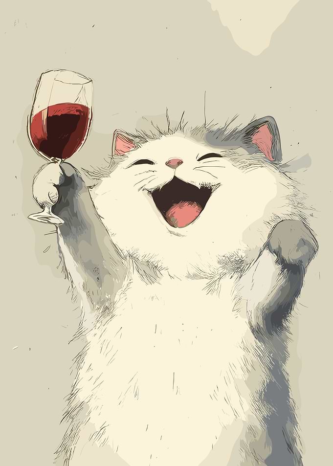 Happy Cat with Wine