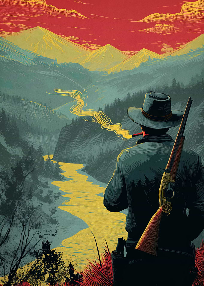 Hunter in Mountain Landscape