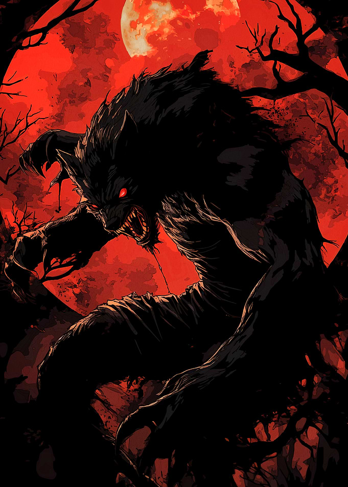 Werewolf under blood moon