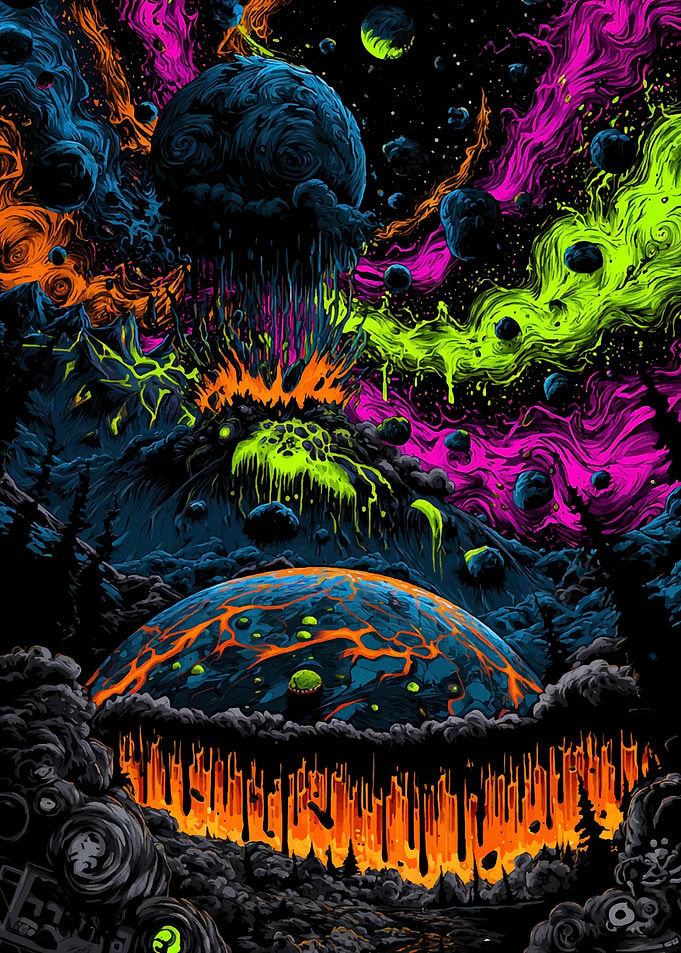 Cosmic Landscape with Planets and Nebula