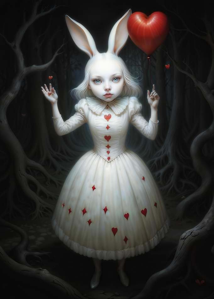White Rabbit with Heart Balloon, Alice in Wonderland Inspired