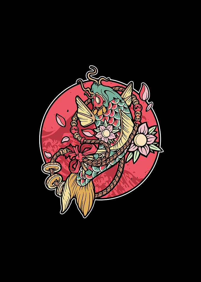 Koi Fish with Flowers and Rope