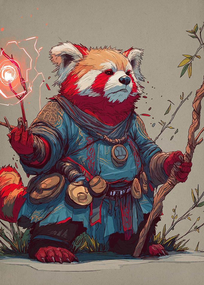 Red Panda Wizard with Magic Staff