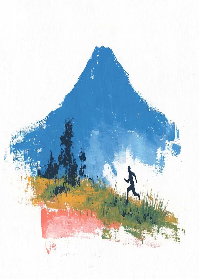 Runner in Mountain Landscape Painting