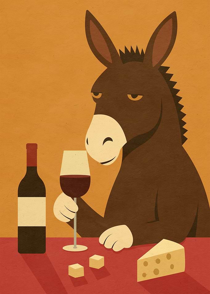 Donkey Drinking Wine