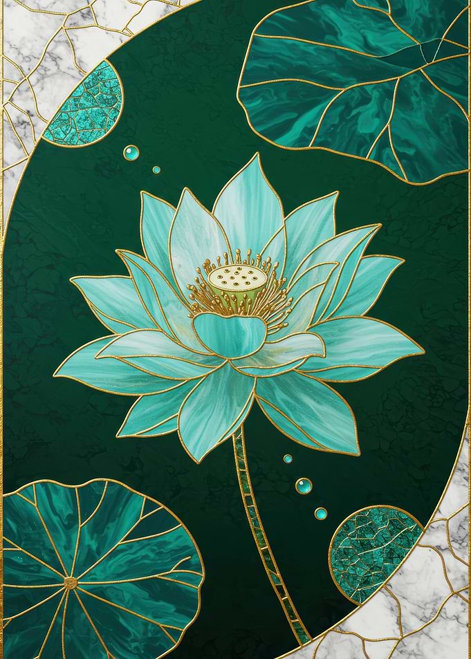 Elegant Teal Lotus Flower Art