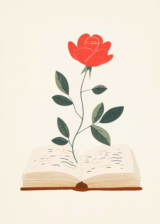 Rose Growing from Book Illustration