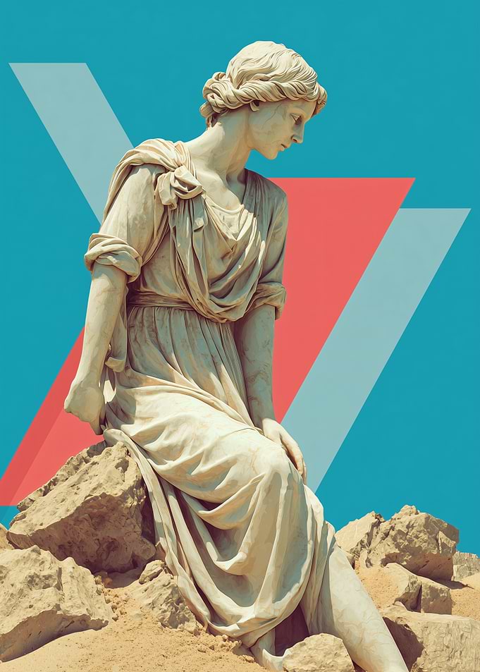 Classical Statue with Geometric Background