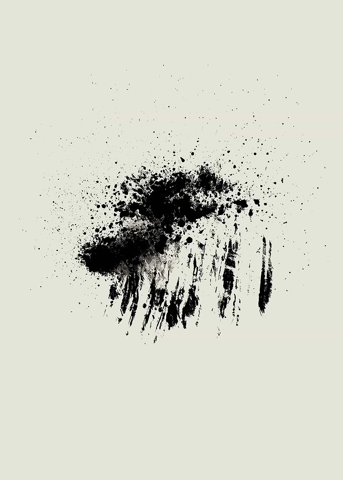 Abstract Black Ink Splatter on Beige