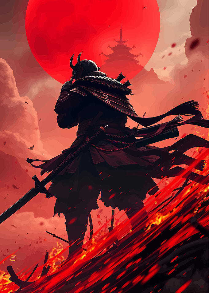 Samurai Warrior in Red Landscape
