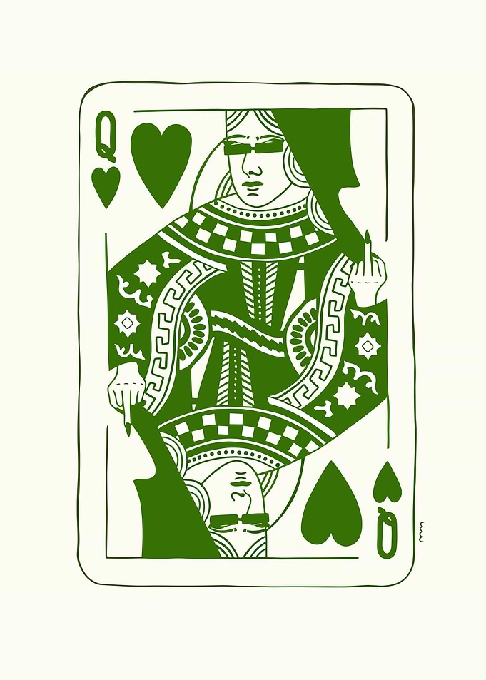 Queen of Hearts Playing Card Green