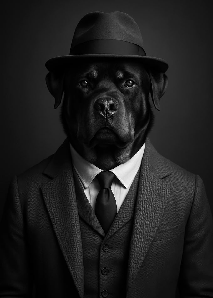 Dog in Suit and Hat - Gangster Rottweiler