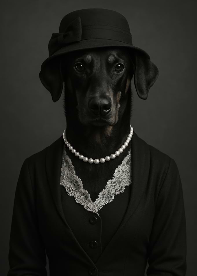 Elegant Doberman Pinscher Lady Portrait in Vintage Style