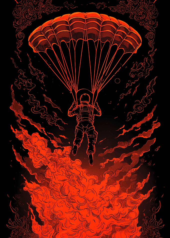 Parachutist Descent in Red