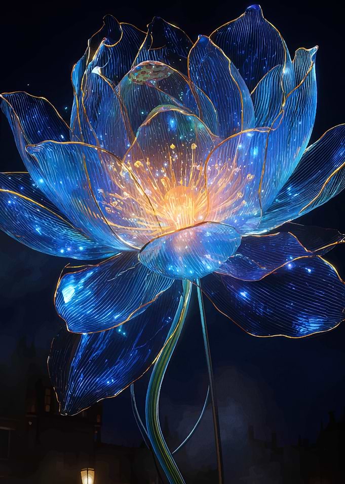 Glowing Blue Lotus Flower