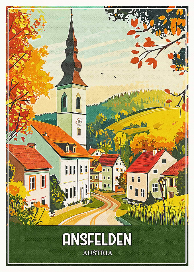 Ansfelden Austria Vintage Travel Poster
