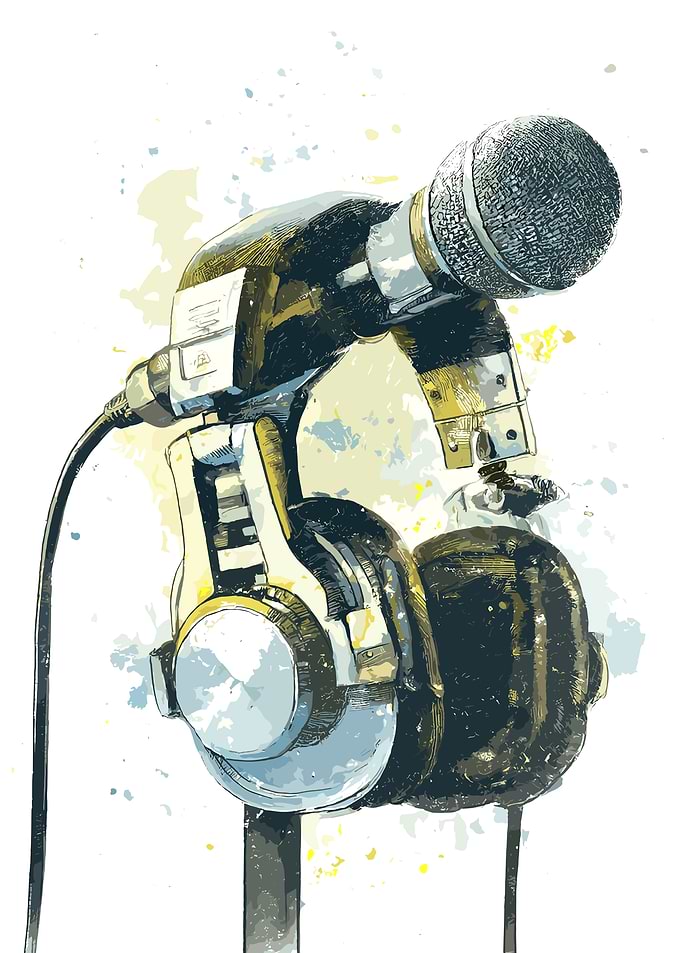 Microphone and Headphones Watercolor Illustration