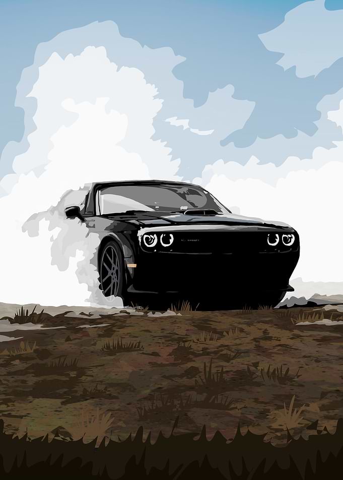 Black Dodge Challenger Illustration