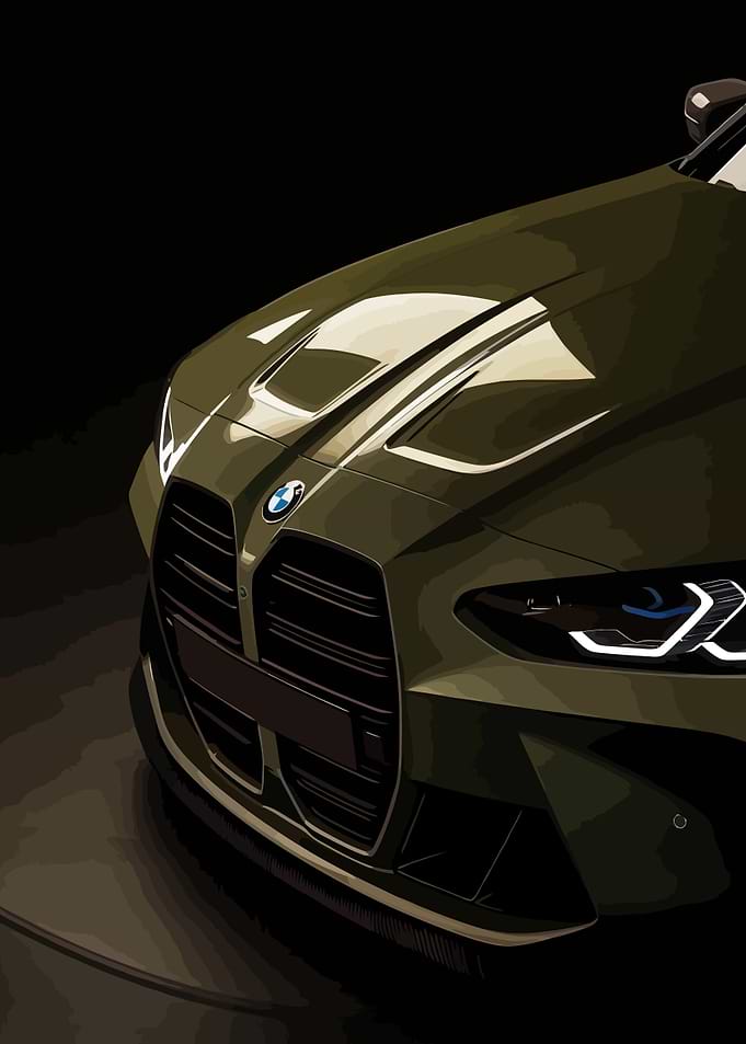Olive Green BMW Car Close-Up