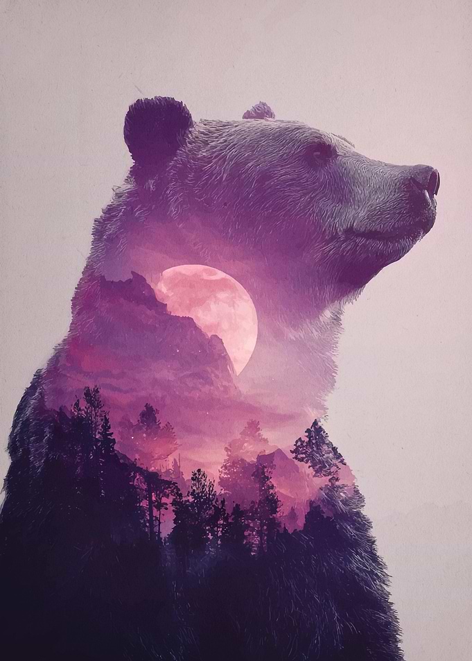 Bear and Mountain Double Exposure