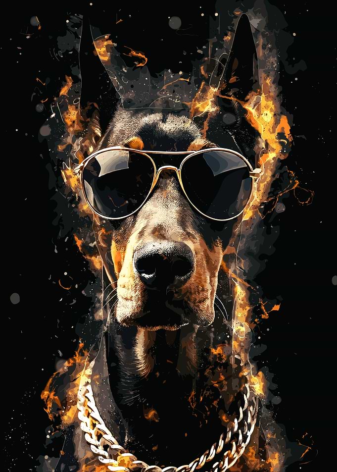 Cool Doberman with Sunglasses and Chain