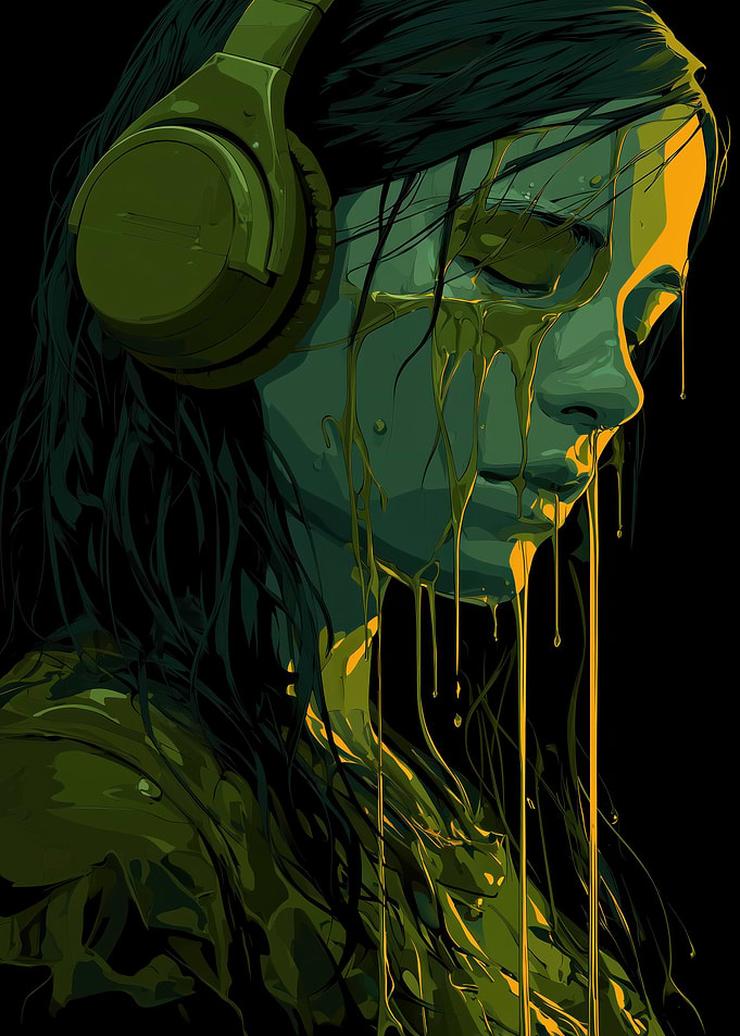 Melancholy Portrait with Headphones