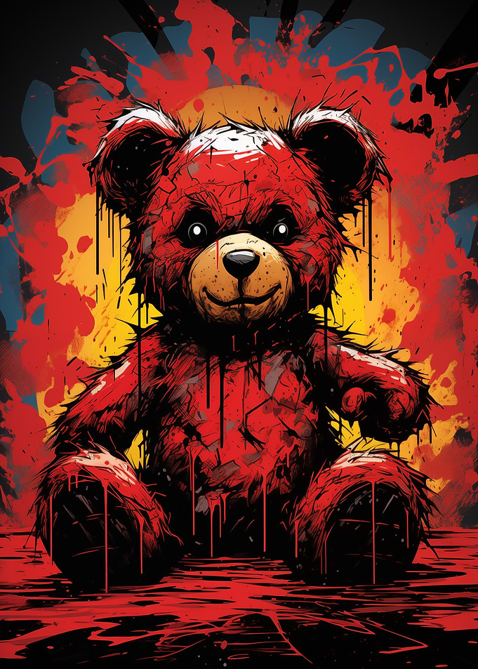 Red Teddy Bear with Dripping Paint