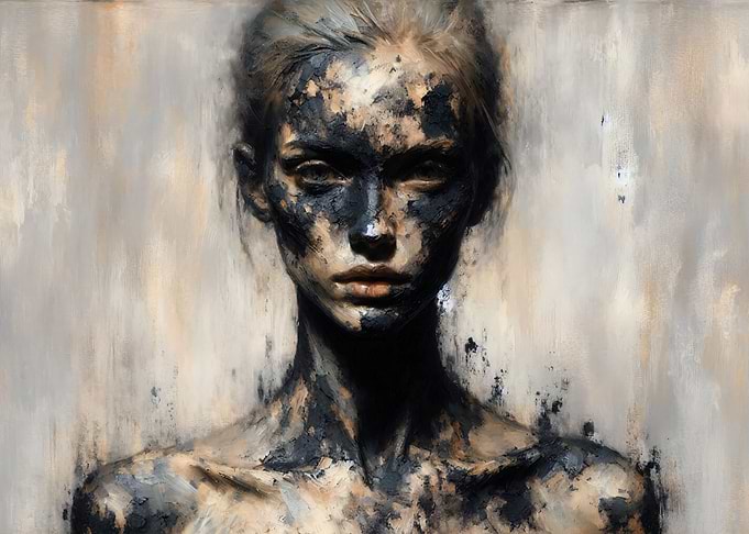 In Love but forgotten - Abstract Portrait of a Woman with Dark Smudges
