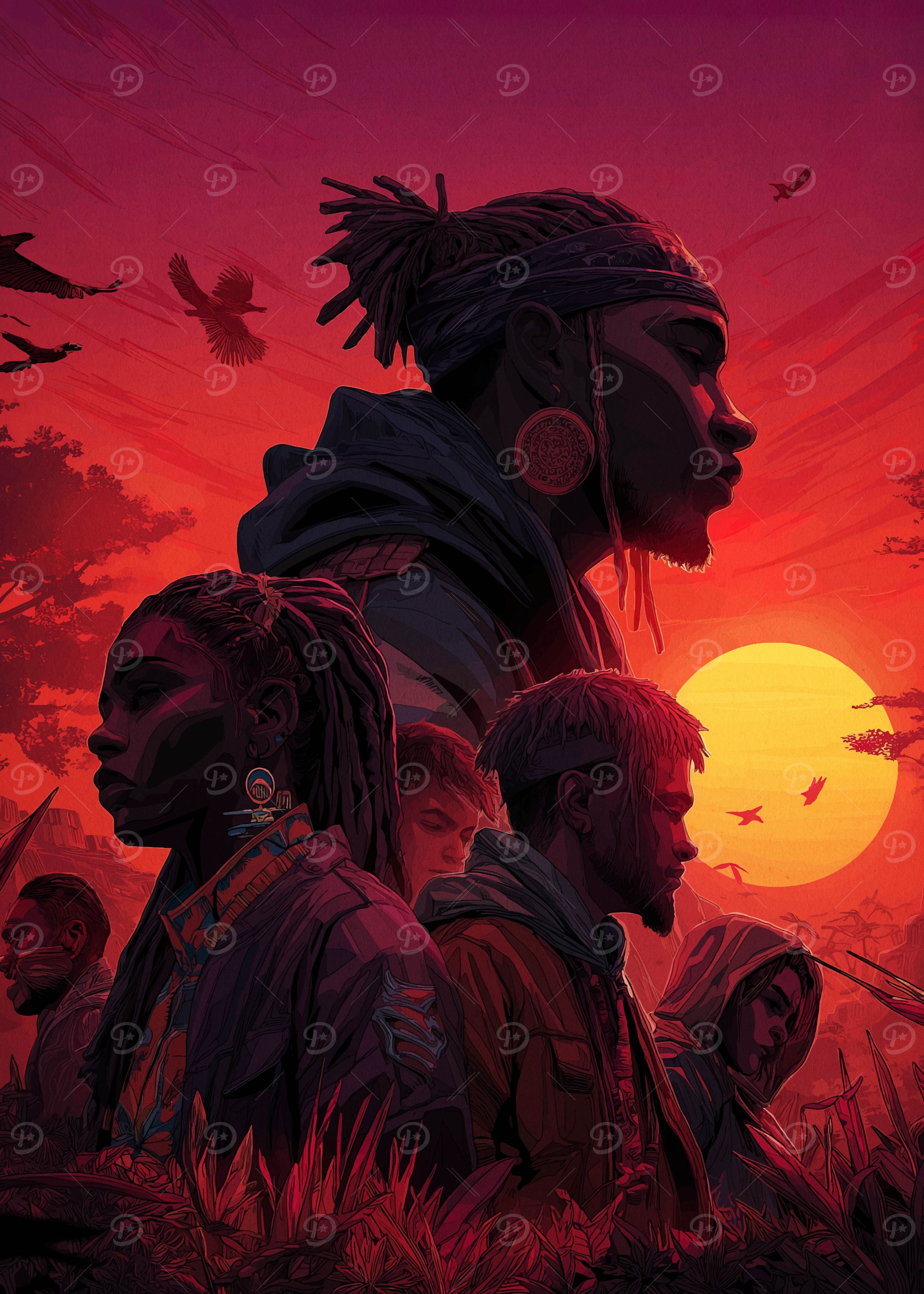 Diverse Group Against a Sunset Backdrop
