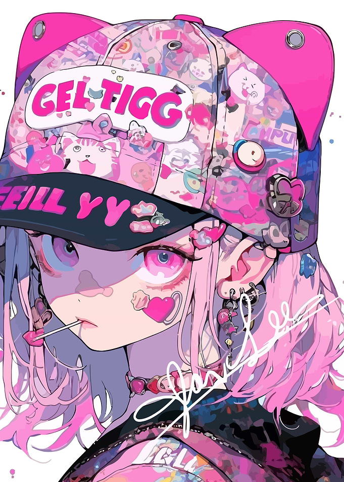 Pink Anime Girl with Cat Ear Hat