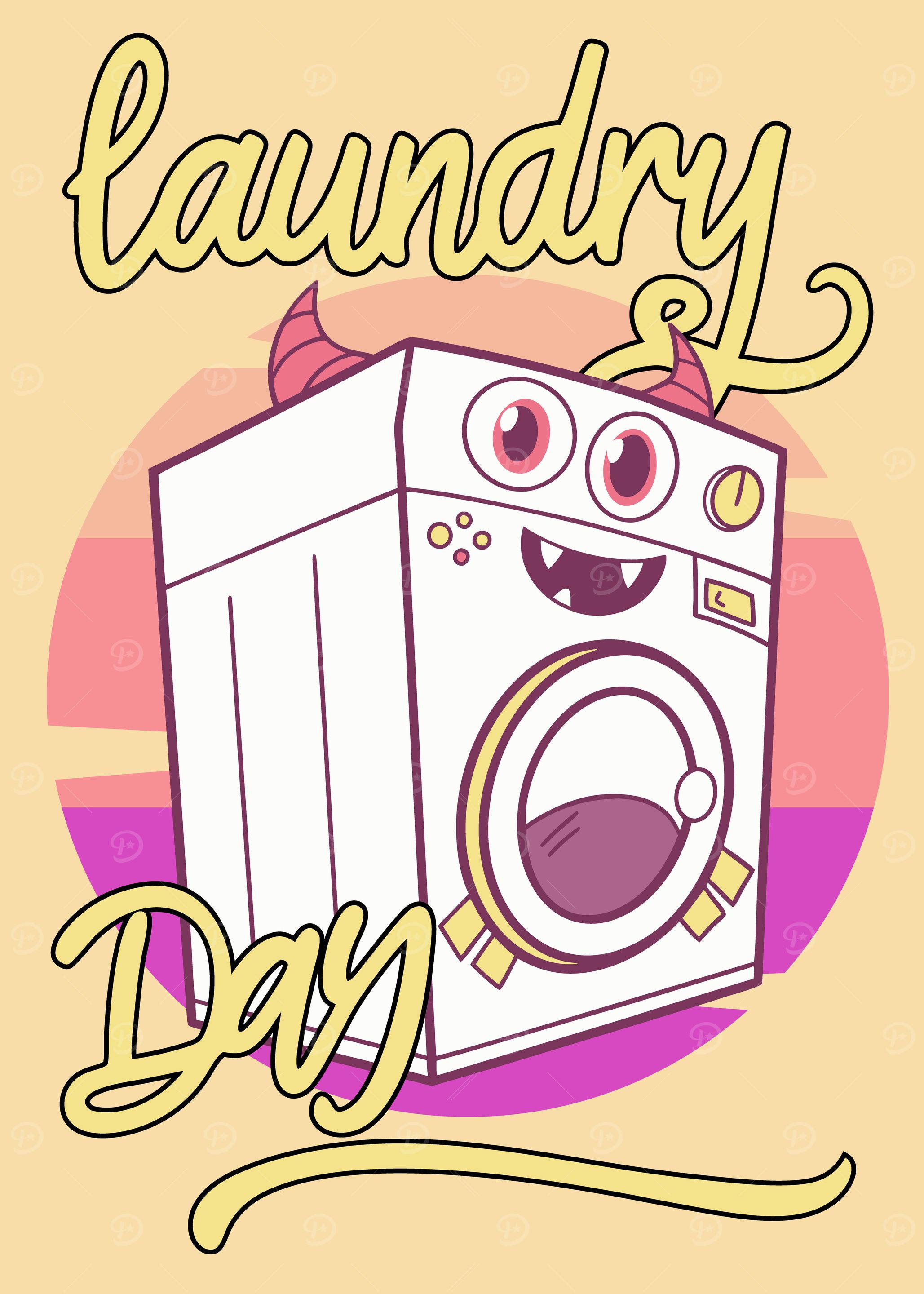 Monster Laundry Day Cartoon Illustration