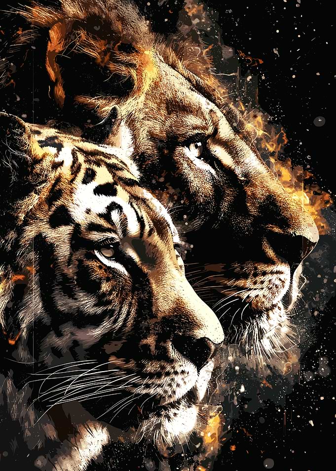 Lion and Tiger Digital Art