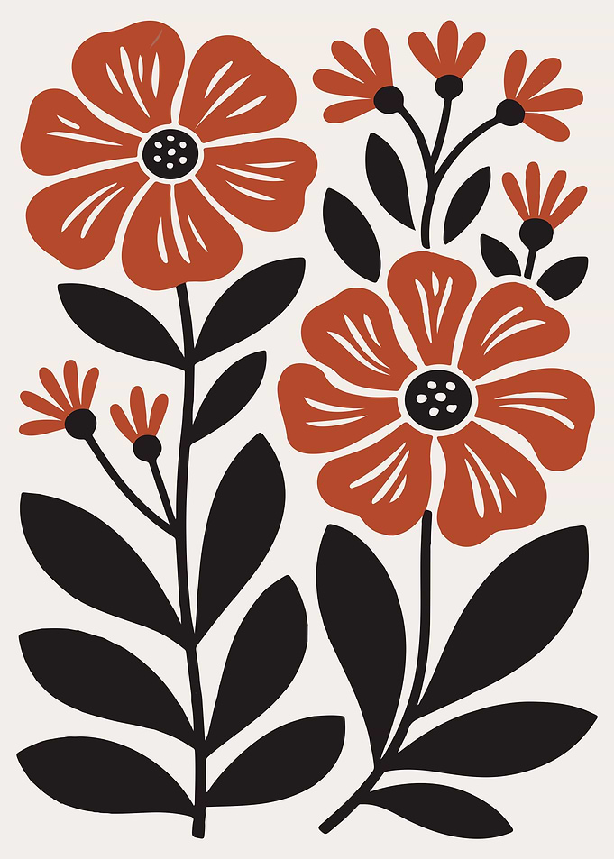 Floral Illustration with Brown Flowers