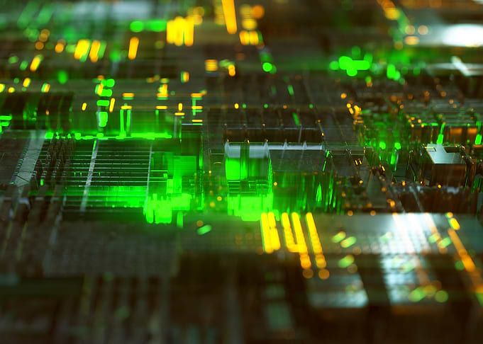 Circuit Board with Green Lights
