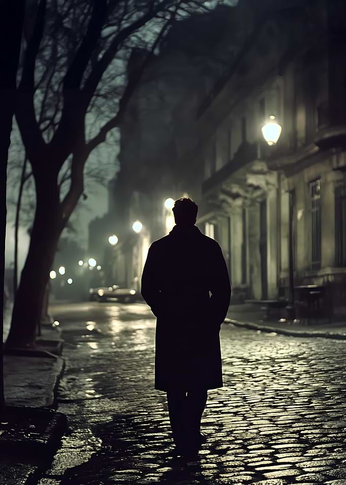 Man walking on a dark street