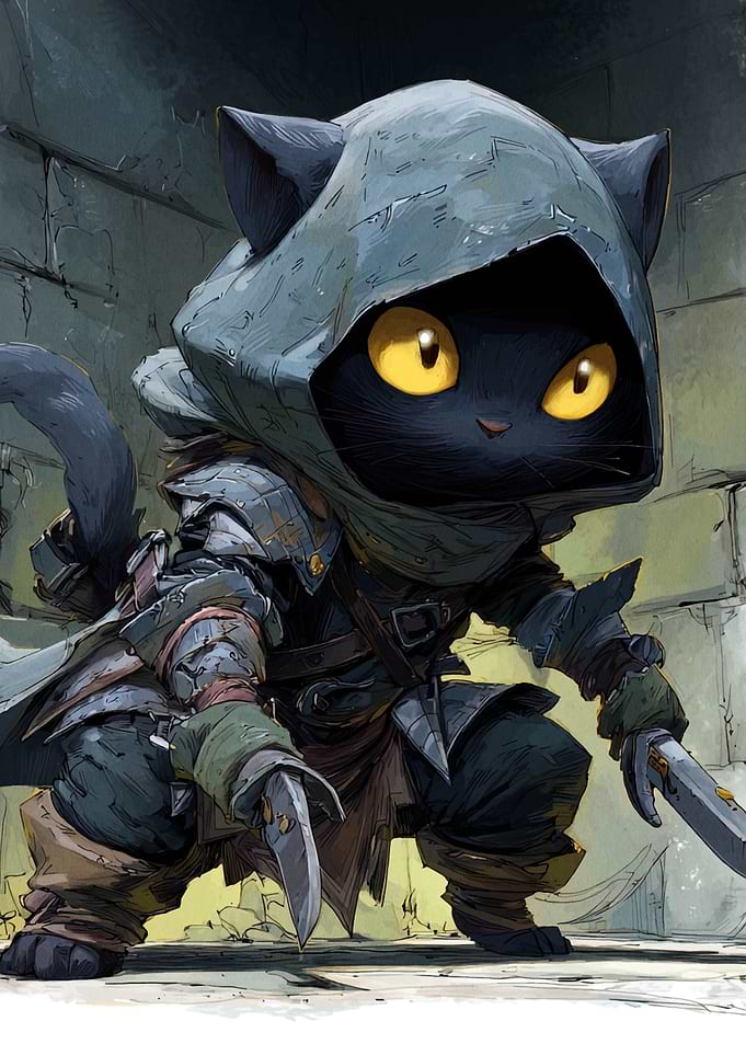 Armored Cat Rogue in Dungeon