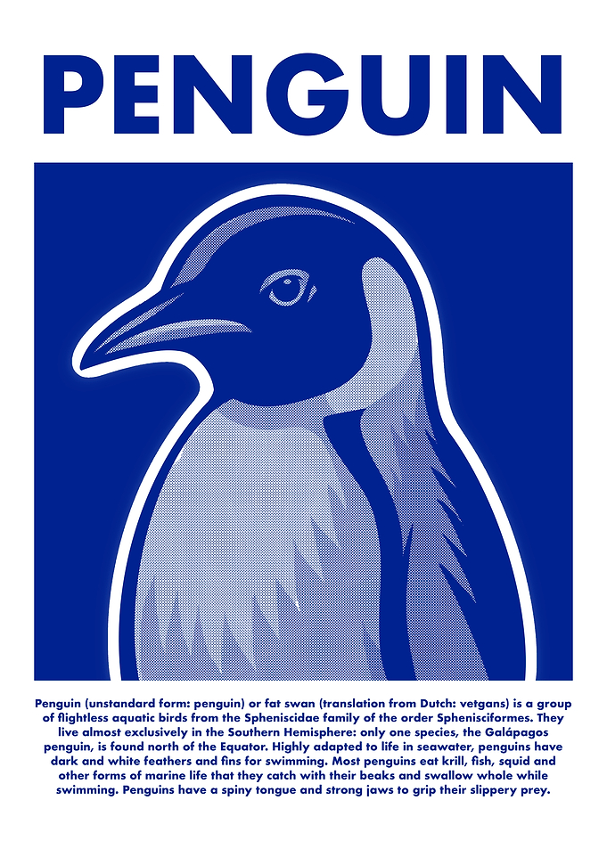 Penguin Illustration in Blue and White
