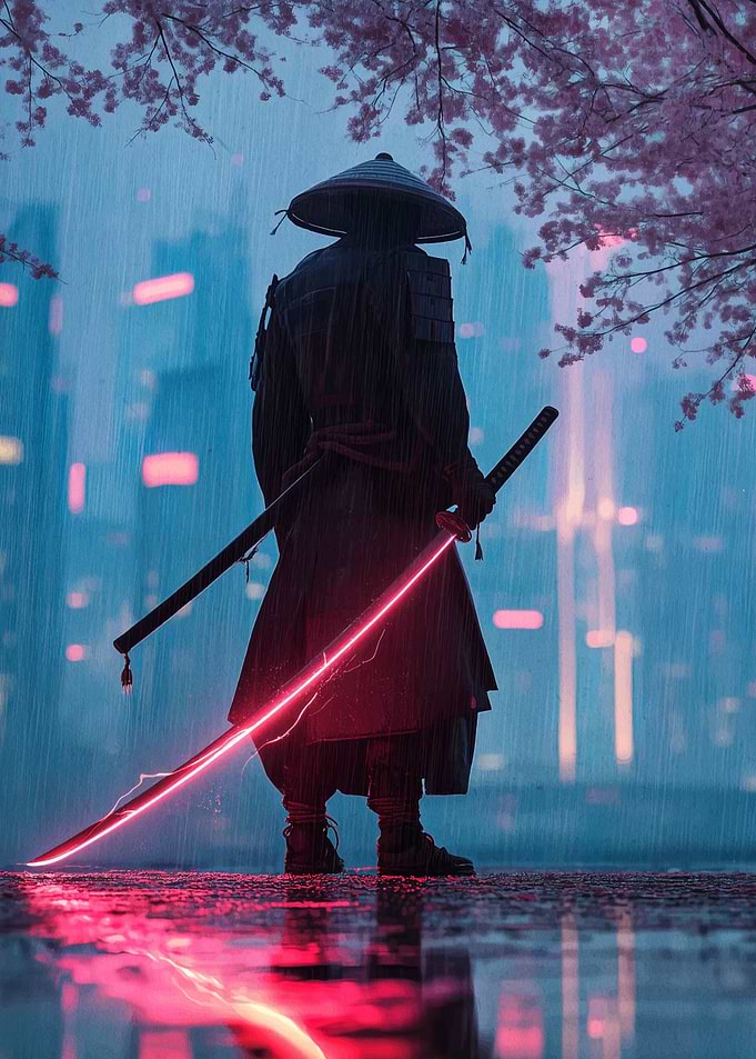 Cyberpunk Samurai with Glowing Katana